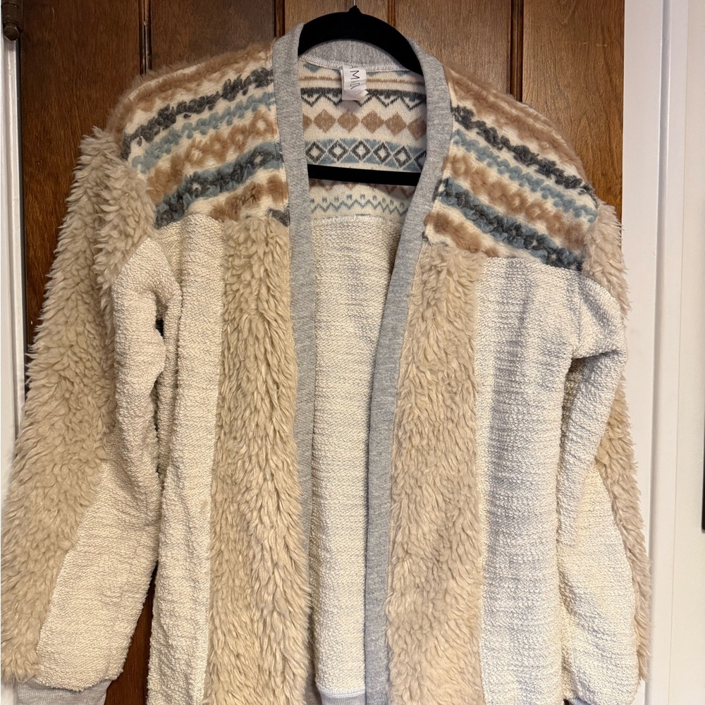 Anthropologie Cozy Beige and Gray Sherpa Women's Sweater
